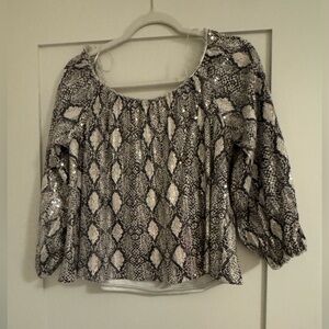 Sequence off the top shoulder in snake skin print size large